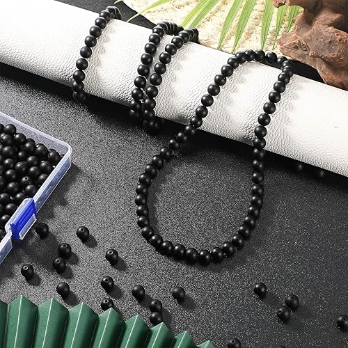 Miniatura 5 de Kigeli 600 cuentas redondas de ónix negro mate natural de ágata negra esmerilada, cuentas sueltas para hacer joyas, pulseras, collares, bricolaje