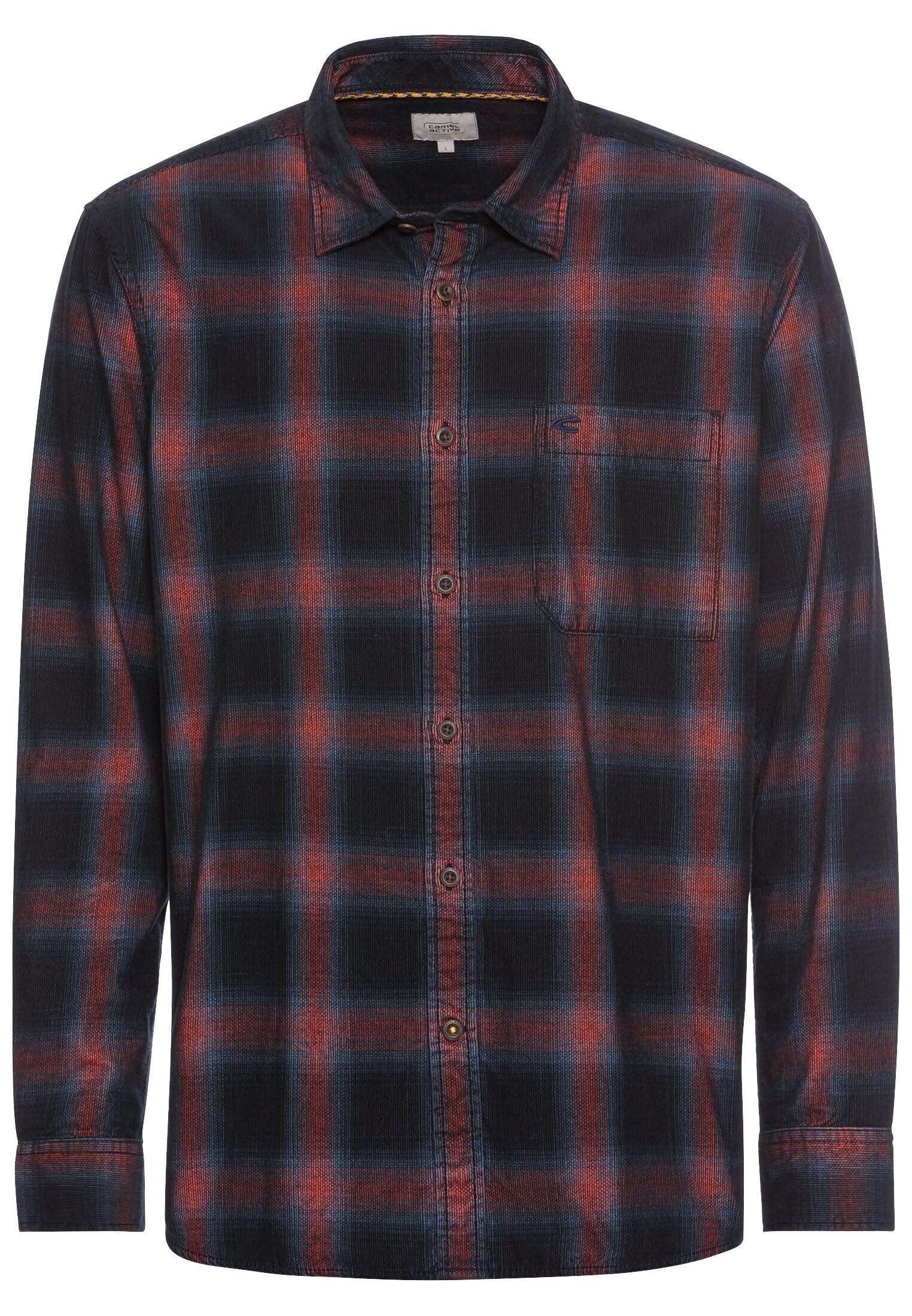 camel active Men's Herren Langarm Hemd aus Reiner Baumwolle Ziegelrot, Menswear-l Shirt, Brick red, L