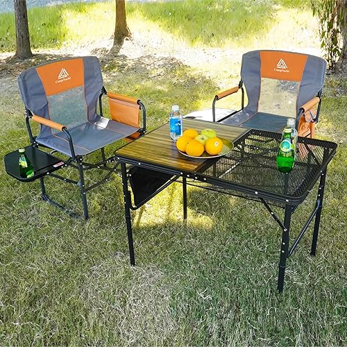 Miniatura 2 de Silla de director plegable ancha con mesa, silla de campamento al aire libre para adultos con soporte para tazas, carga de 330 libras, silla ligera