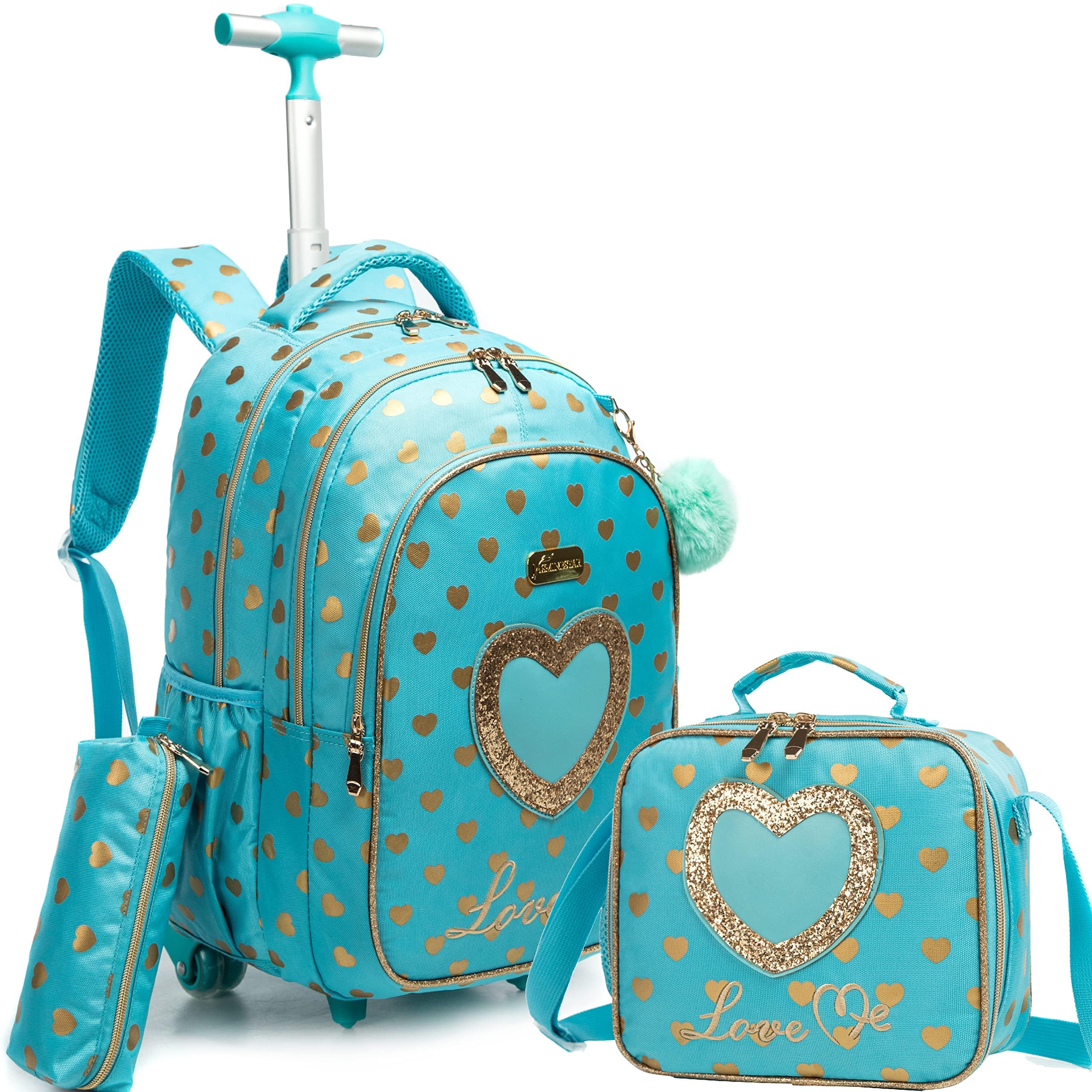 HTgroce Schulranzen mit Rollen für Mädchen, Kinderrucksack mit Rollen Trolley Schulrucksack für Mädchen,Schultrolley Rucksäcke Kinder Schulrucksack Schultasche mit Rollen