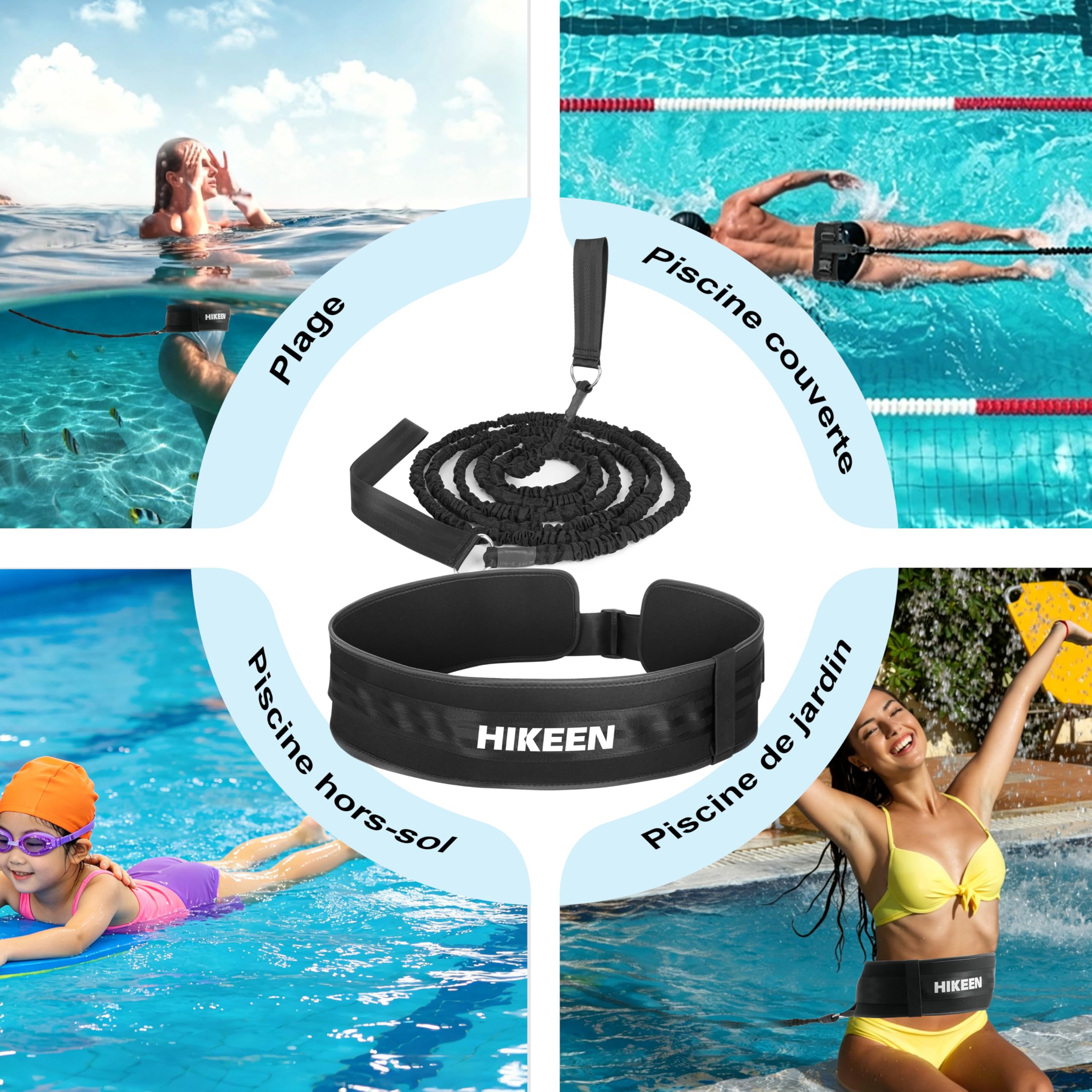 Boosteady Ceinture de Natation Réglable Large et Épaisse: Accessoire Piscine Ceinture de Flottaison 4M aux Adultes et Adolescents, Elastique de Nage Piscine pour Nage Contre Courant