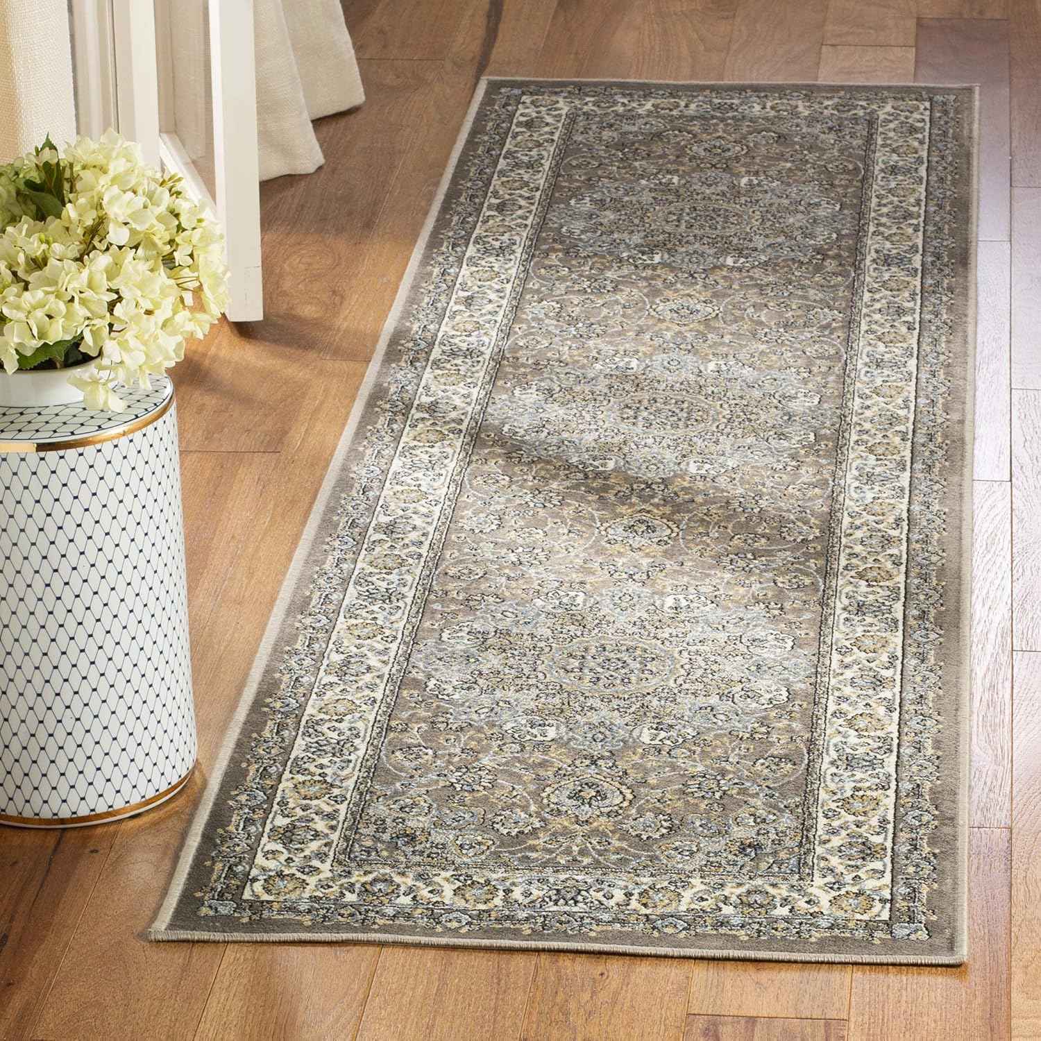 SAFAVIEH Atlas Collection Accent Rug - 2'2" x 3'7", Taupe & Blue, Traditional Oriental Viscose Design, Ideal for High Traffic Areas in Entryway, Living Room, Bedroom (ATL668E)