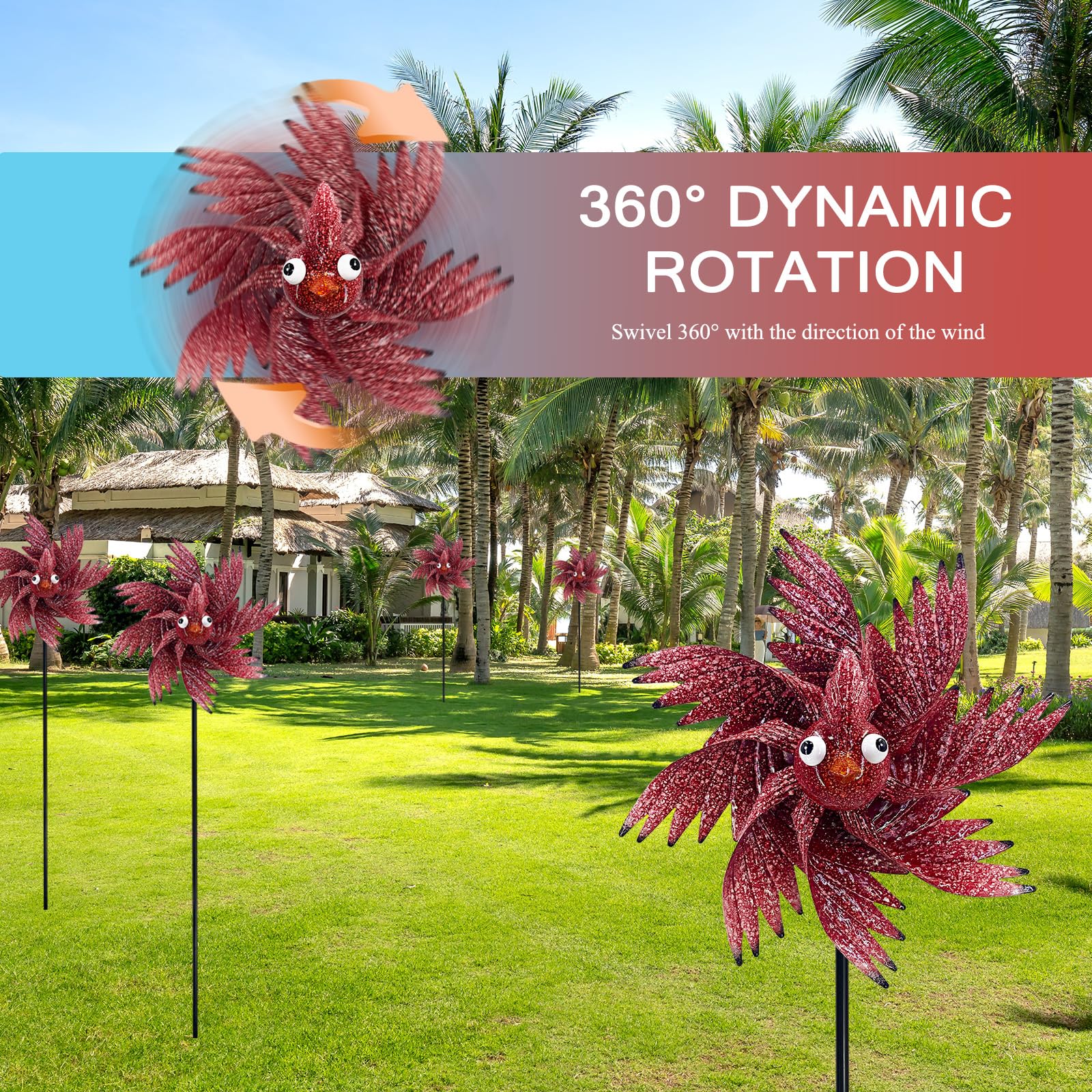 Molinillo de viento de metal para decoración de pájaros, para patio, césped y jardín, 42.5 pulgadas