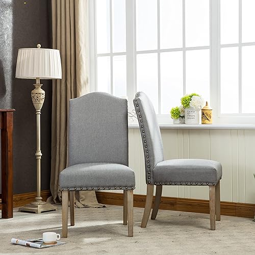 Miniatura 2 de Roundhill Furniture - Silla Parson estilo urbano moderno de madera maciza con tela acolchada, Tela, Gris