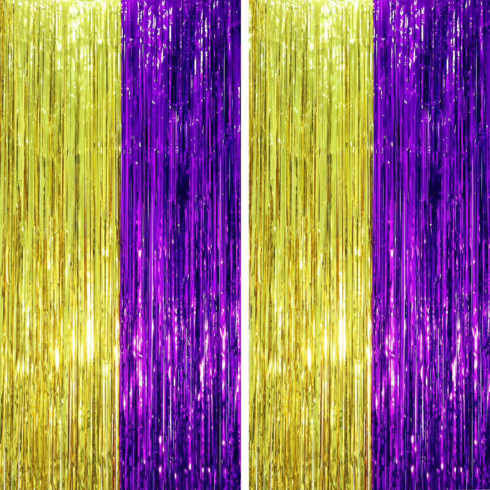 Voircoloria Purple Gold Foil Fringe Backdrop Curtains,3.3x6.6ft, 2 Pack | Tinsel Streamers, Door Shimmer, For Baby Shower, Birthday Party Decorations, Graduations