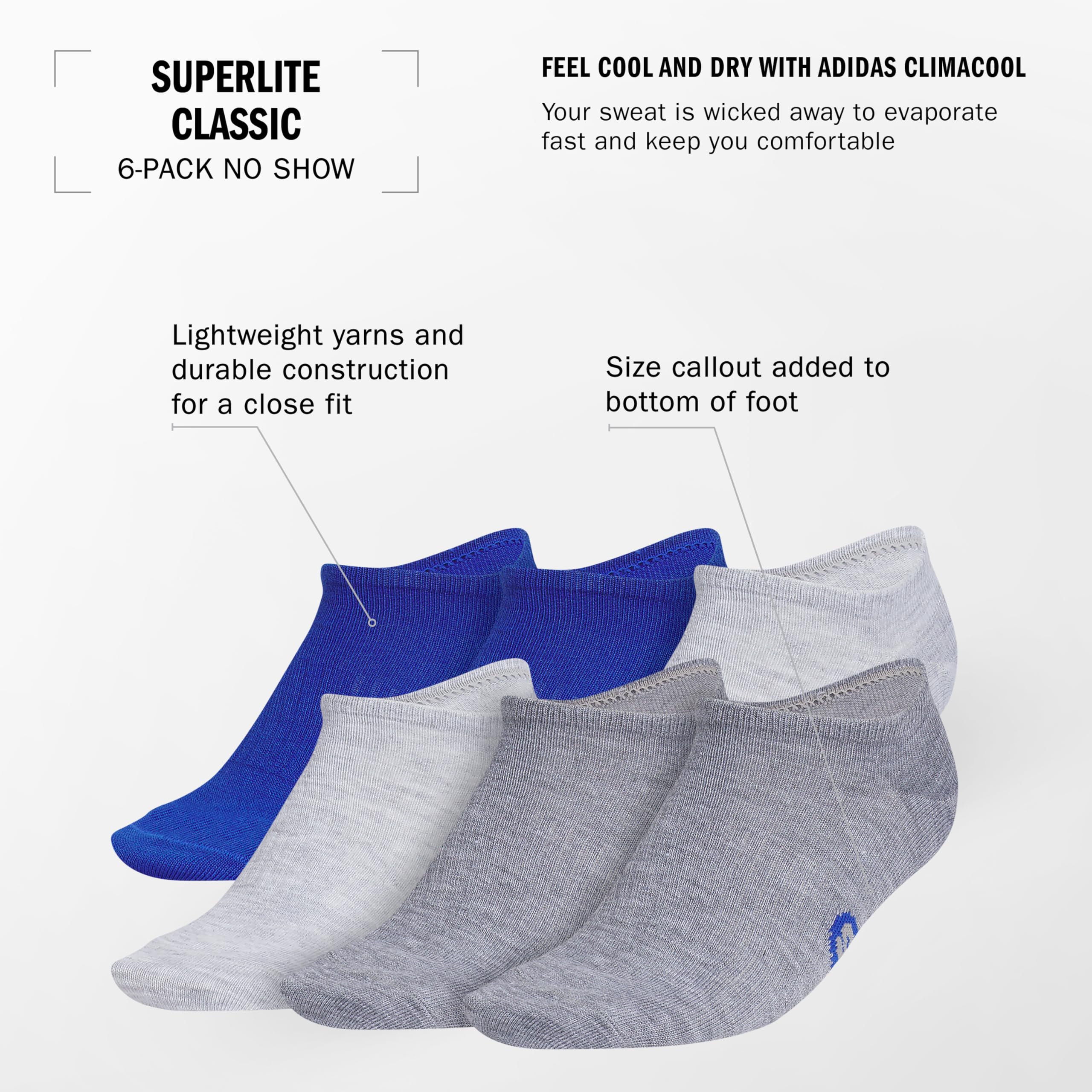 Superlite Classic No Show Socks (6-Pairs) for Kids, Boys, Girls - lightweight, breathable athletic fit