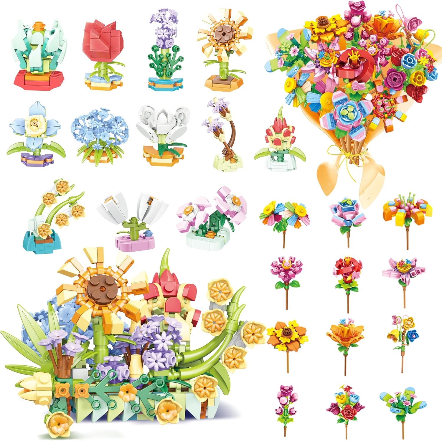 Flower Building Blocks Advent Calendar 2025, Christmas Countdown Calendar with 24 Mini Botanical Sets, Creative Holiday Gift for Kids, Teens, Adults,Holiday Home Decor, Gift & Family Activity, Creative DIY, 6 Age+