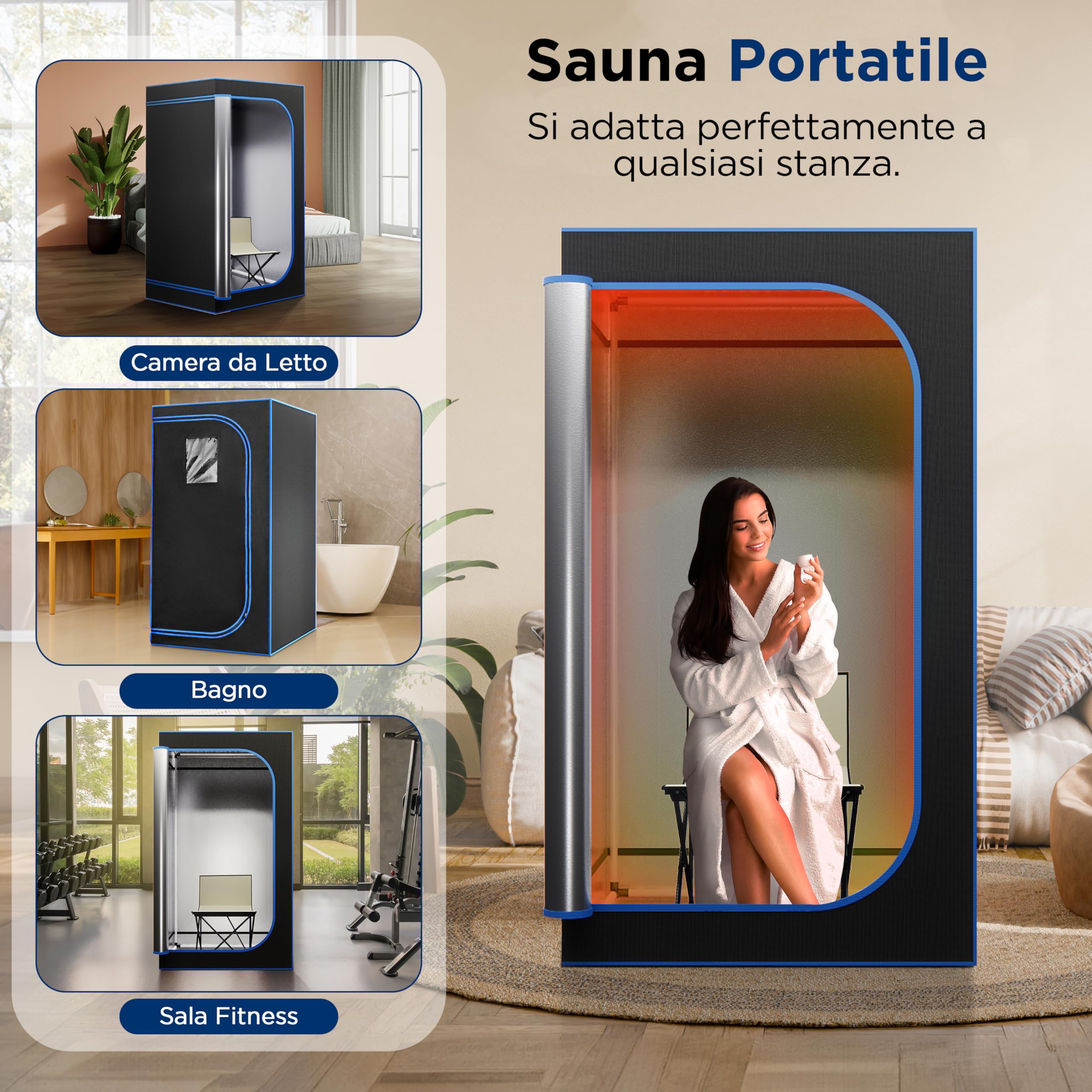 Sauna A Vapore Portatile SereneLife - Cabina Domestica Monoposto Con Sedie, Tappetino Scaldapiedi, Per Spa In Casa - Foto 4