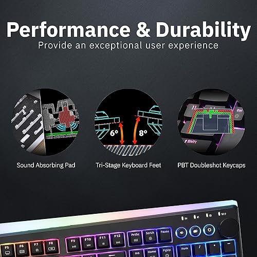 Miniatura 7 de iRocks K71R Teclado mecánico inalámbrico RGB para juegos, interruptores marrones, PBT 107 teclas NKRO, retroiluminación RGB, teclado profesional