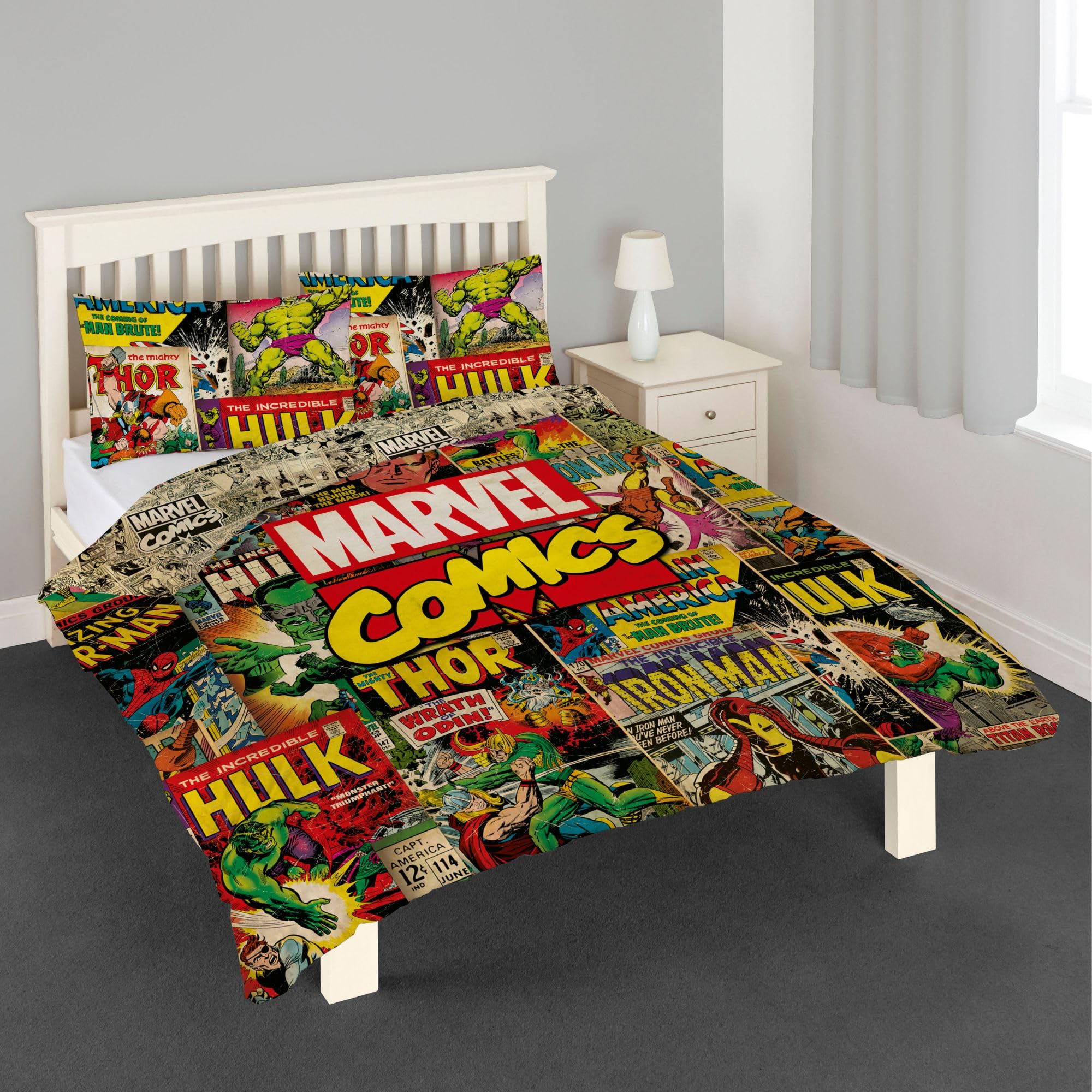 Marvel Multicolour Character World Disney Comics Double Rotary Duvet Set, Multi-Color