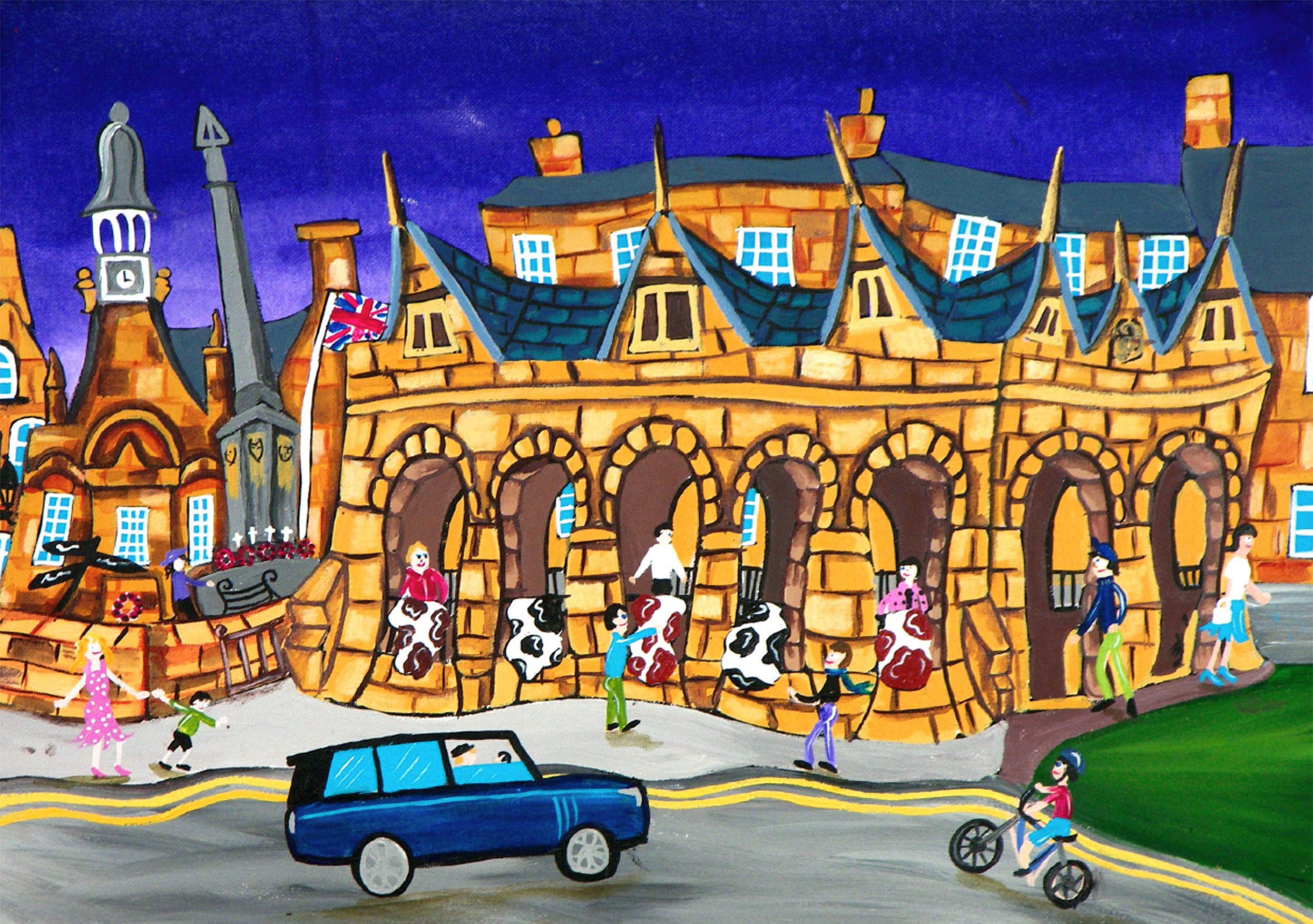 Amanda Skipsey Cotswolds Greeting Card. Market Day in Chipping Campden