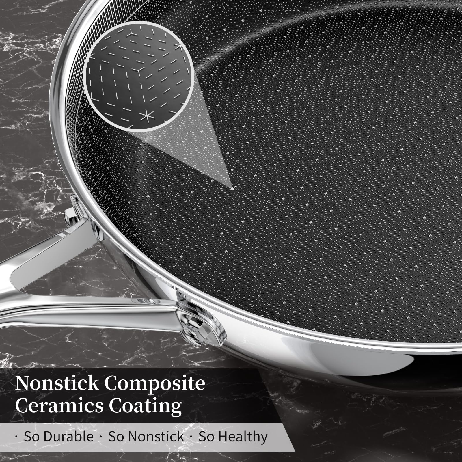 Innerwell Padella 28 cm in Acciaio Inox con Rivestimento in Ceramica, Antiaderente, senza PFAS/PFOA/PTFE, Adatta a Induzione, Gas, Elettrico, Forno e Lavastoviglie, Padella Professionale
