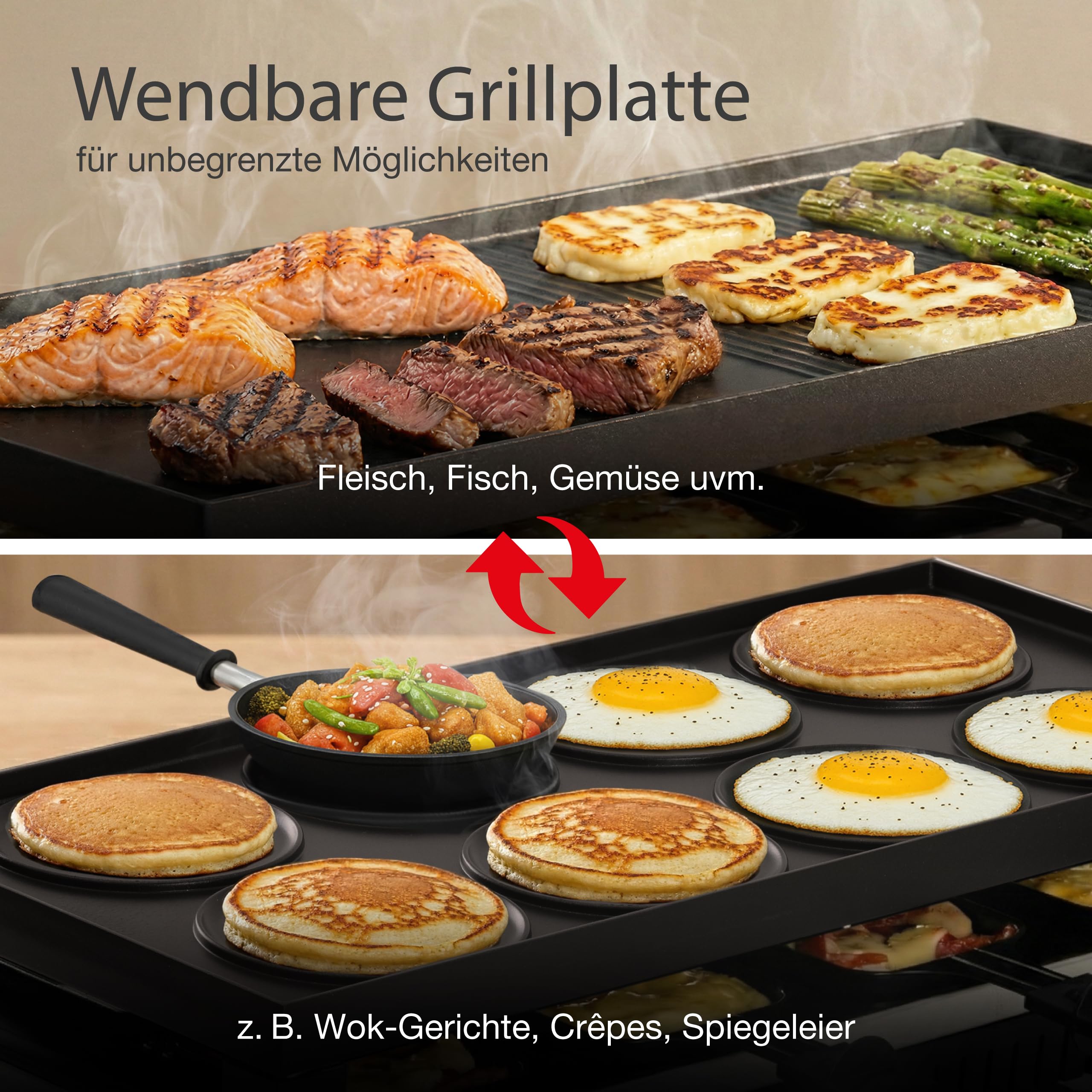Solis 5in1 Tischgrill mit 1400 W, Elektrischer Grill für 8 Personen, Indoor Grill mit Raclette- und Mini-Wok-Pfännchen, Elektrogrill für Balkon, Garten und Küche, Edelstahl, inkl. Transporttasche