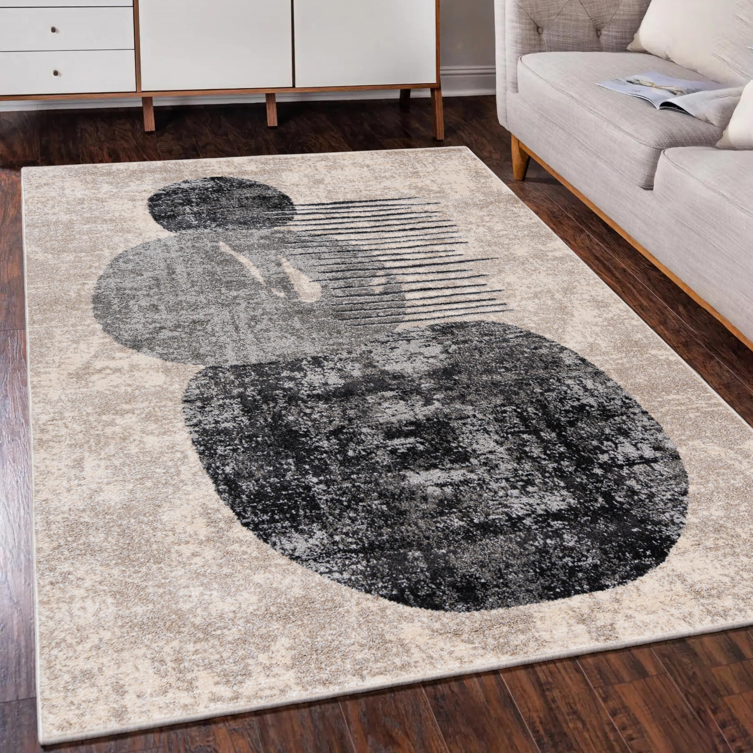 Mazovia Alfombra Moderno Geométrico - Diseño Moderno de Salón Pelo Corto - Alfombras Diseño Minimalista - Alfombra de Matrimonio, Dormitorio - Oeko-Tex - Beige Gris 120 x 170 cm