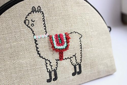Miniatura 4 de Alpaca makeup bag Embroidered llama cosmetic purse Small beauty bag for women Linen zippered pouch