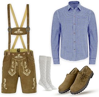 Authentic Bavarian Style Lederhosen for Men Oktoberfest Costume – Oktoberfest Outfits Men with Traditional Detailing