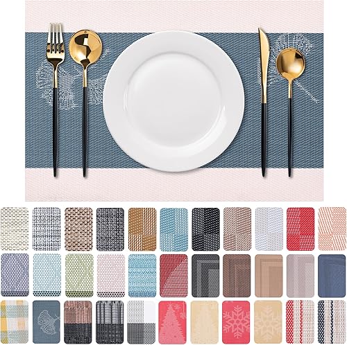 Miniatura 19 de CADONO Juego de 4 manteles individuales de vinilo lavables para interiores y exteriores, para mesa de comedor, duraderos, antideslizantes