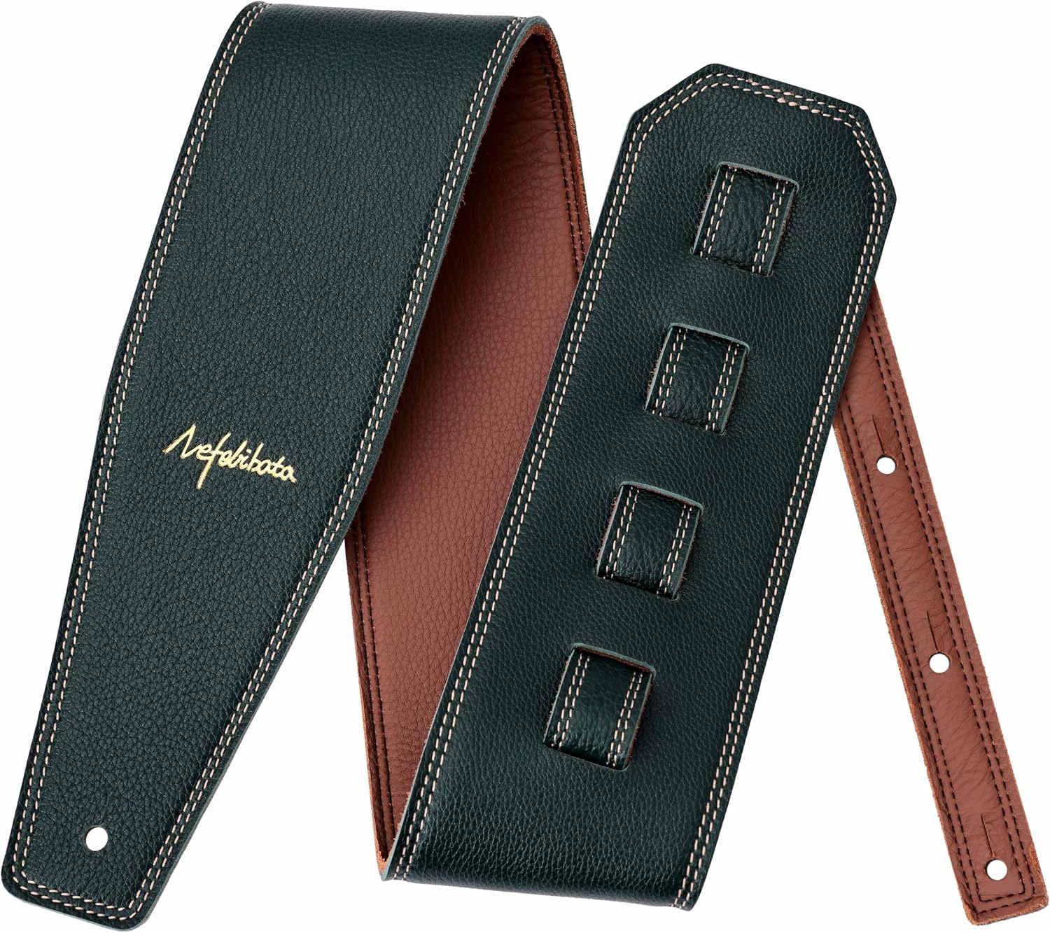 Nefelibata 3.8" Wide Guitar Strap, Full Grain Leather, Adjustable Length 49" to 57" with Foam Padding for Bass, Electric, and Acoustic Guitars (Green)