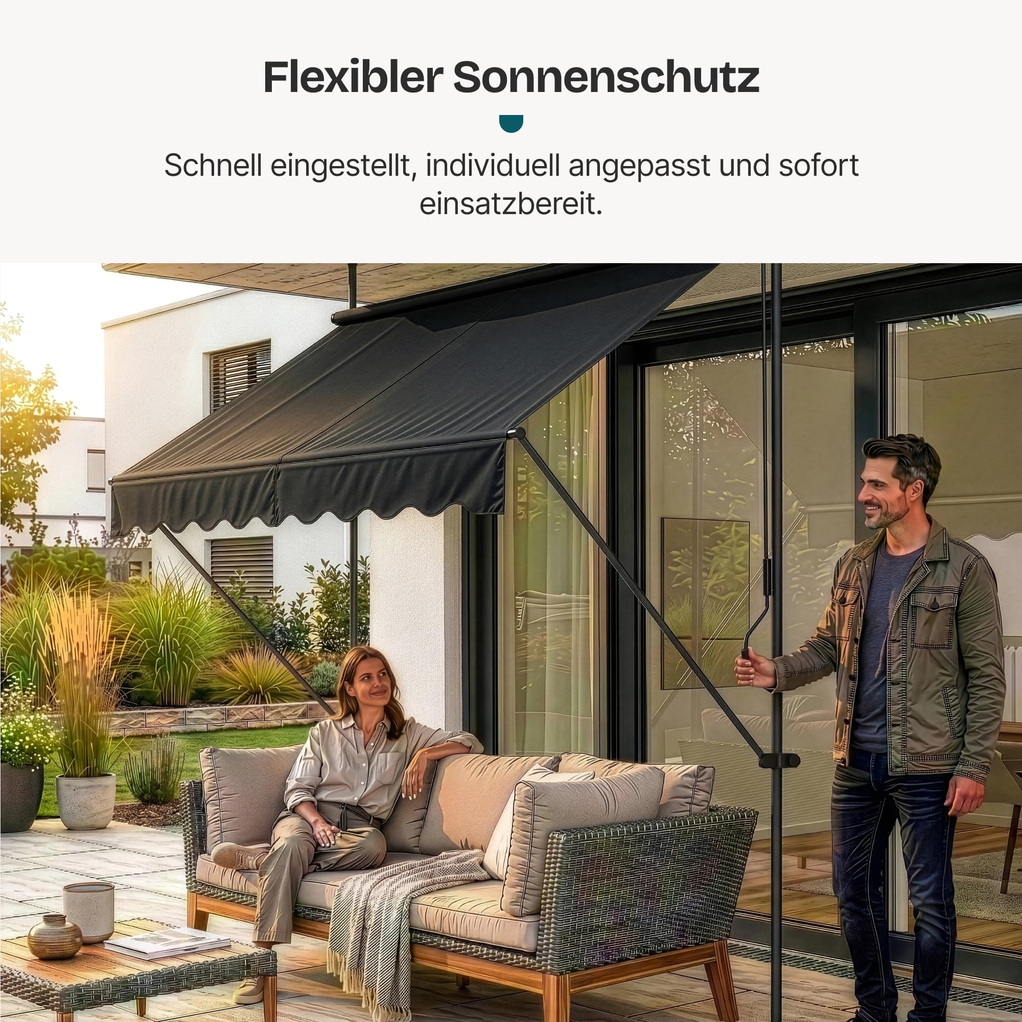pro.tec Klemmmarkise Stem ohne Bohren 150x120x220-309 cm Schwarz