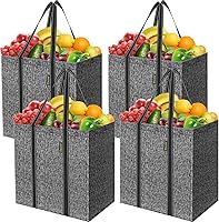 Vista 8 de BALEINE Paquete de 4 bolsas de comestibles reutilizables con parte inferior reforzada, bolsas plegables resistentes (beige)