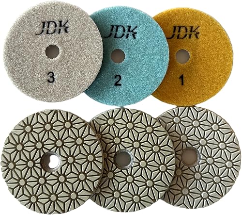 JDK Diamond Wet 3 Pasos Almohadilla de pulido 4 '' para hormigón granito mármol piedra 3.937 in disco de resina 3pcs/Set