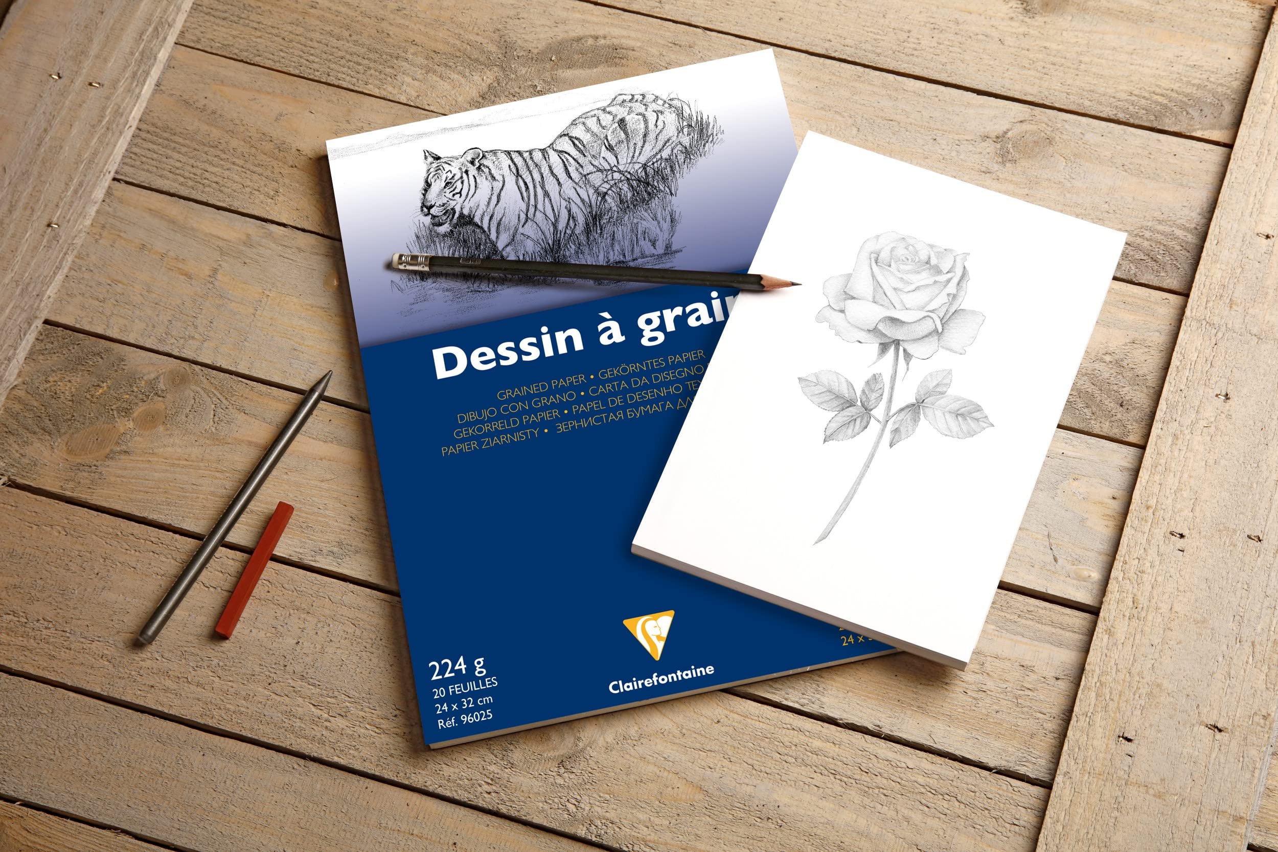 Clairefontaine 96023C - Blok z papieru kreślarskiego - 20 arkuszy papieru z rysunkiem ziarnistym - A4 21x29,7 cm 224g - Idealny do szkolnego rysowania - Opakowanie 5 klocków