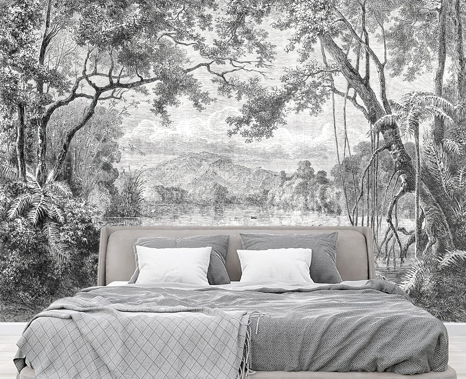Papel Pintado Pared 3D Papel Tapiz 250X175（Ancho X Altura） Blanco Y Negro Jungle Fotomurales 3D Tv Fondo Pared Dormitorio Murales Papel Tapiz Moderno