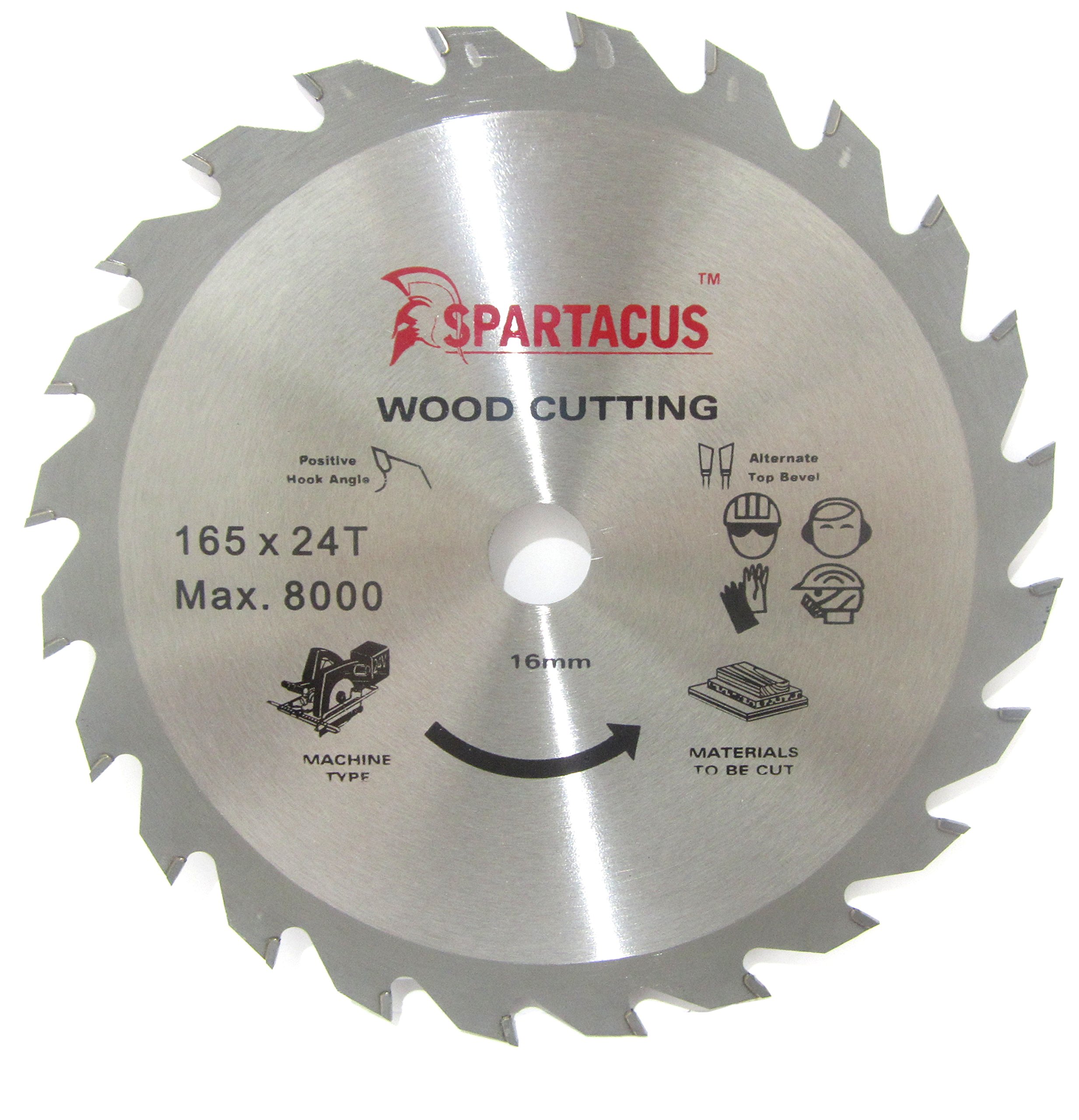 Spartacus 165mm Diameter x 24 Teeth x 16 Bore Wood Cutting Circular Saw Blade Fits Milwaukee HD18CS