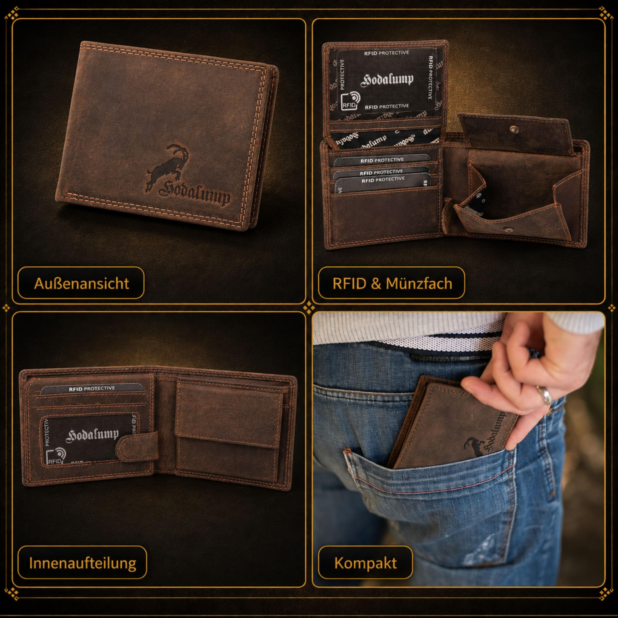 Hodalump Cartera de Cuero Genuino