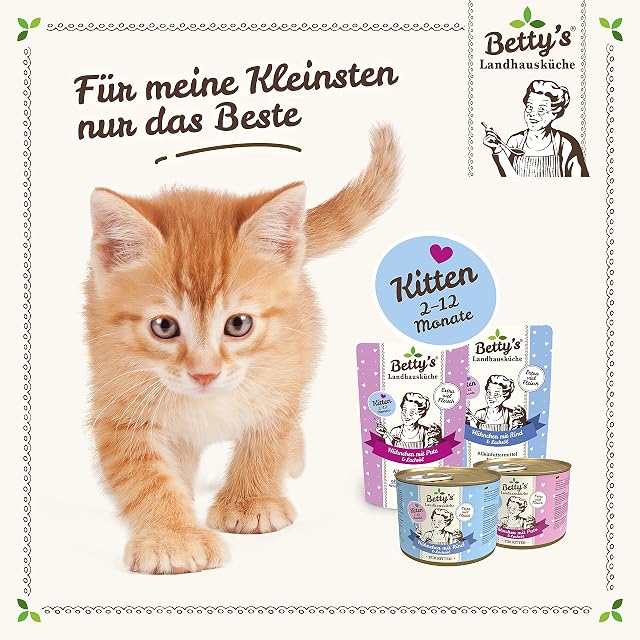 Foto 3 de 4 de Betty's Kitten - Comida húmeda para Gatos, Pollo y Pavo, 6 x 200 g, cocido Suavemente, Alta…