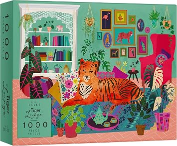 Elena Essex 1000 Piece Jigsaw Puzzles for Adults - Tiger Lounge/Hobbies for Adults Women/Cat Plants Succulents Puzzle/Puzzle Size 70x50cm