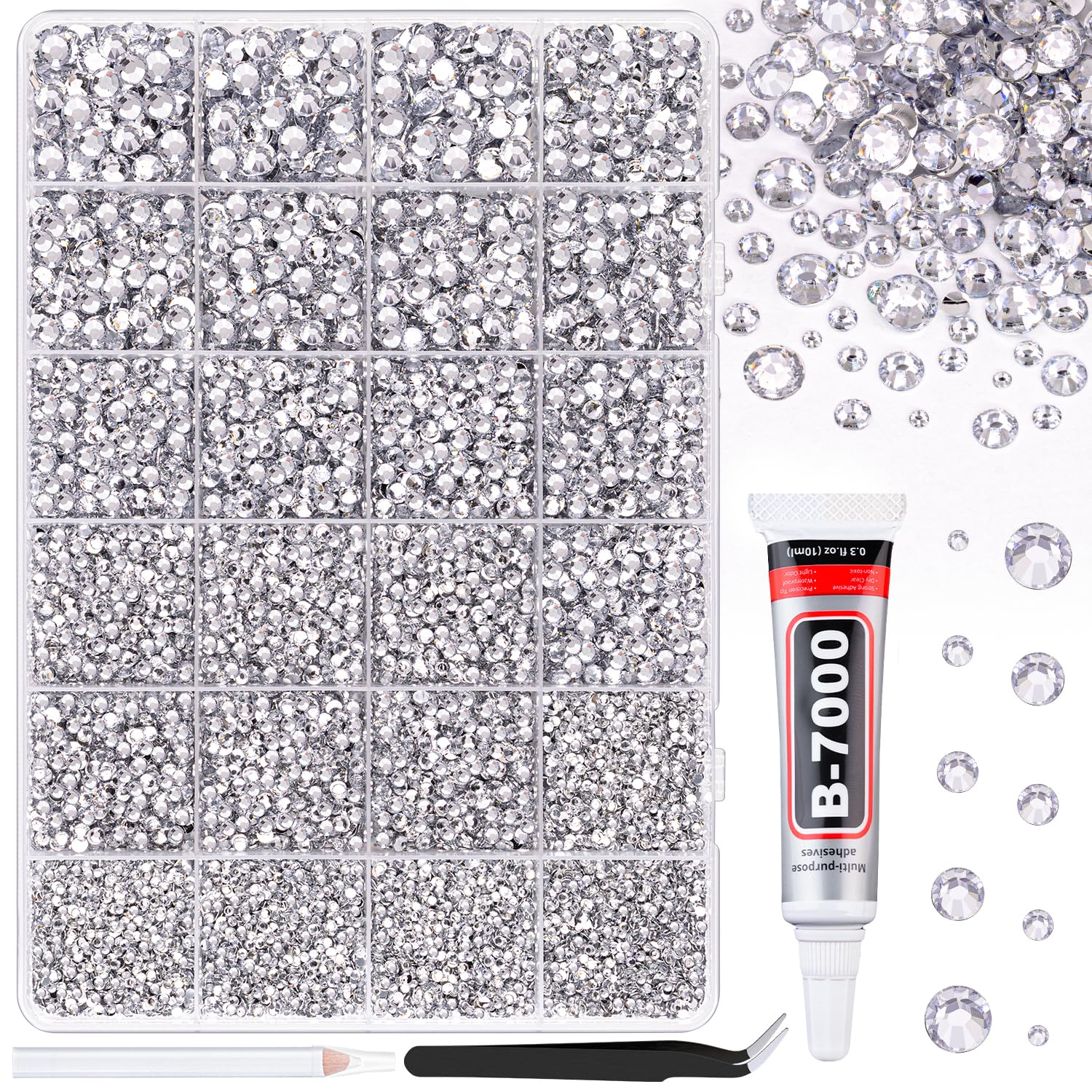 TINKRSTUFF Clear Resin Rhinestones for Crafting with Glue, 25000Pcs Mixed Sizes | Bedazzling Crystal for DIY Decor - main product image