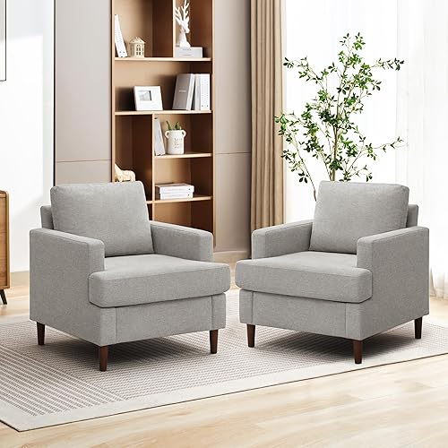 Silla decorativa de mediados de siglo, sillón de tela de lino moderno para sala de estar, cómodas sillas tapizadas de lectura de estilo Accent para