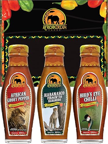 African Dream Foods Paquete de regalo de salsa picante más caliente Pimienta fantasma africana, Habanasco Habanero fermentado, chile ojo de pájaro