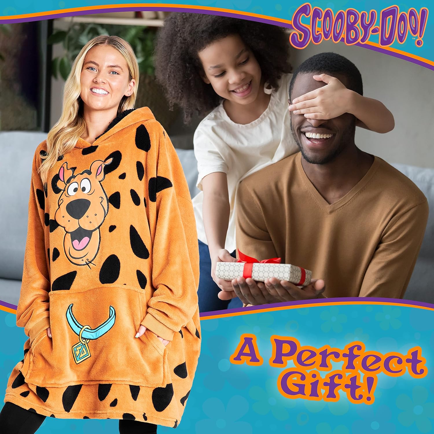 Scooby-Doo! Wearable Blanket for Women and Men, Hoodie Fleece Oversized Hooded Loungewear with Sherpa Hood and Pocket Brown