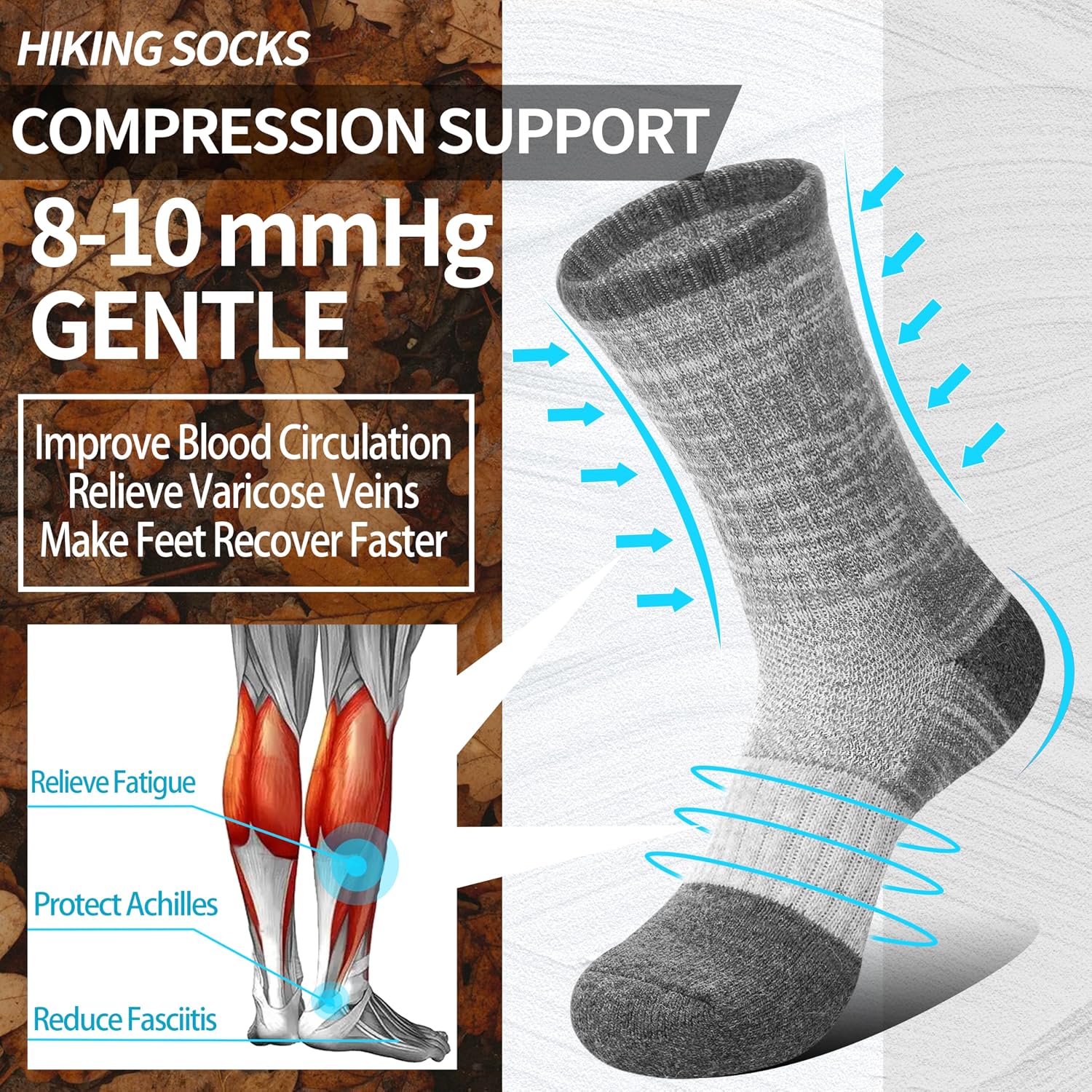  Merino Wool Hiking Running Socks for Women, Boot Work Crew Socks | Moisture Wicking, Compressive Arch Support, Reinforced Cushion, Secure Fit, Thermal Winter Warm, 5 Pairs thumbnail