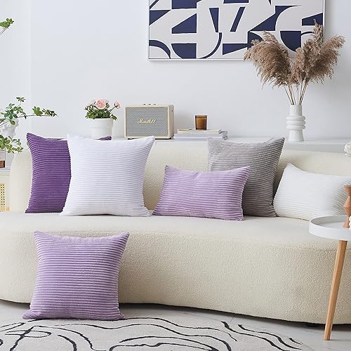 Miniatura 6 de Home Brilliant - Almohadas decorativas moradas de pana a rayas sólidas de terciopelo de pana para sofá, cama, 20 x 20 pulgadas  50.8 x 50.8 cm.,