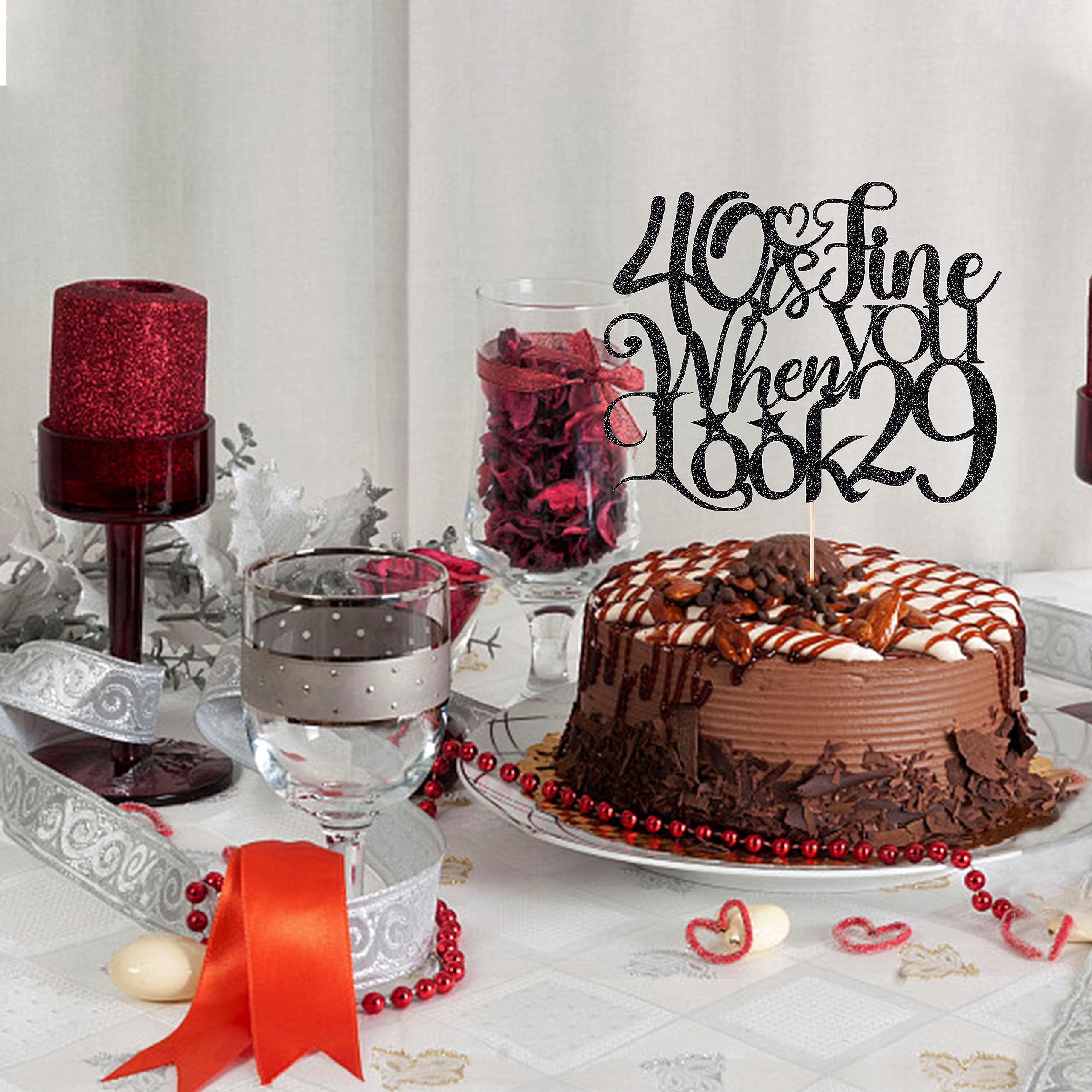 Kuchenaufsatz Zum 40. Geburtstag – '40 Is Fine When You Look 29', Lustige Cake Topper Deko, Aus Pappe, 16,5x13,7 Cm