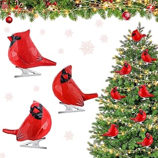 3 Pcs Wood Cardinal Christmas Ornaments Clip on Christmas Red Cardinal Ornaments Hand Carved Painted Wooden Red Birds for Xmas Tree Decorations, Wreath, Centerpiece and Crafts