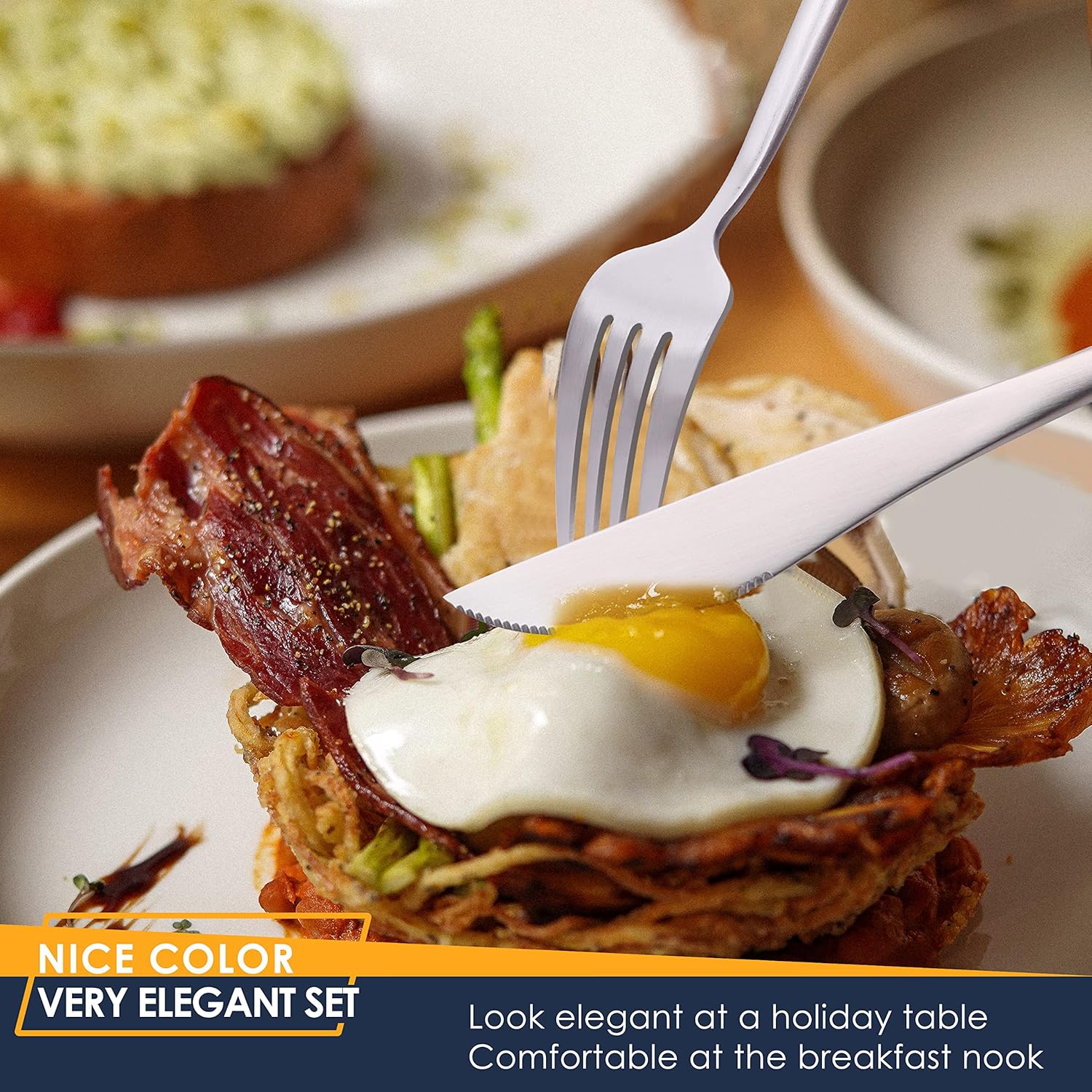 Stapava 24 Pieces Matte Silverware Set with Steak Knives, Stainless Steel Flatware Cutlery Set for 4, Kitchen Utensil Set Include Spoons Forks Knives, Satin Finished Polished, Dishwasher Safe