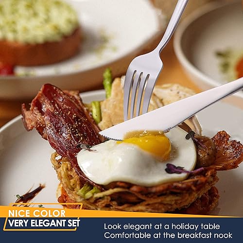 Miniatura 13 de Stapava Juego de cubiertos negros mate de 24 piezas con cuchillos para carne, cubiertos de acero inoxidable para 4, juegos de utensilios