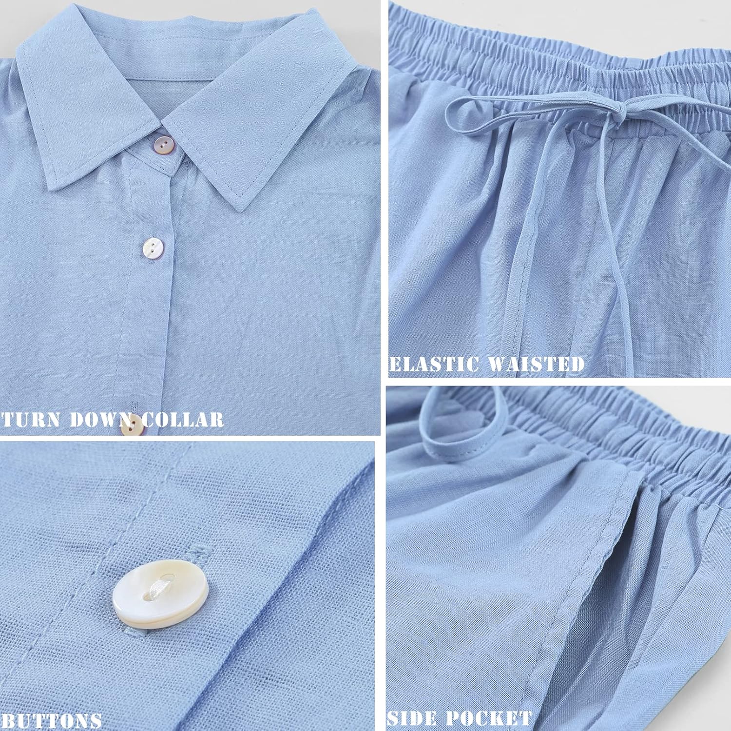 Fixmatti Women 2 Piece Outfits Long Sleeve Button Down Blouse and Shorts Sweatsuit Sets - Image 7