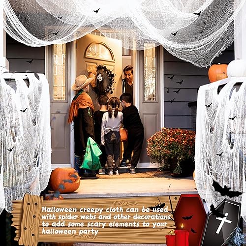 Miniatura 20 de Paño espeluznante, 6 piezas de 30 x 72 pulgadas, tela de gasa espeluznante negra para decoración de Halloween o interiores y exteriores