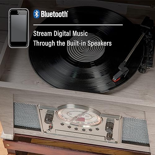 Miniatura 4 de Crosley CR7015A-GY Medley - Tocadiscos de vinilo de 3 velocidades con Bluetooth, radio AMFM, reproductor de CD, cubierta de casete y entrada