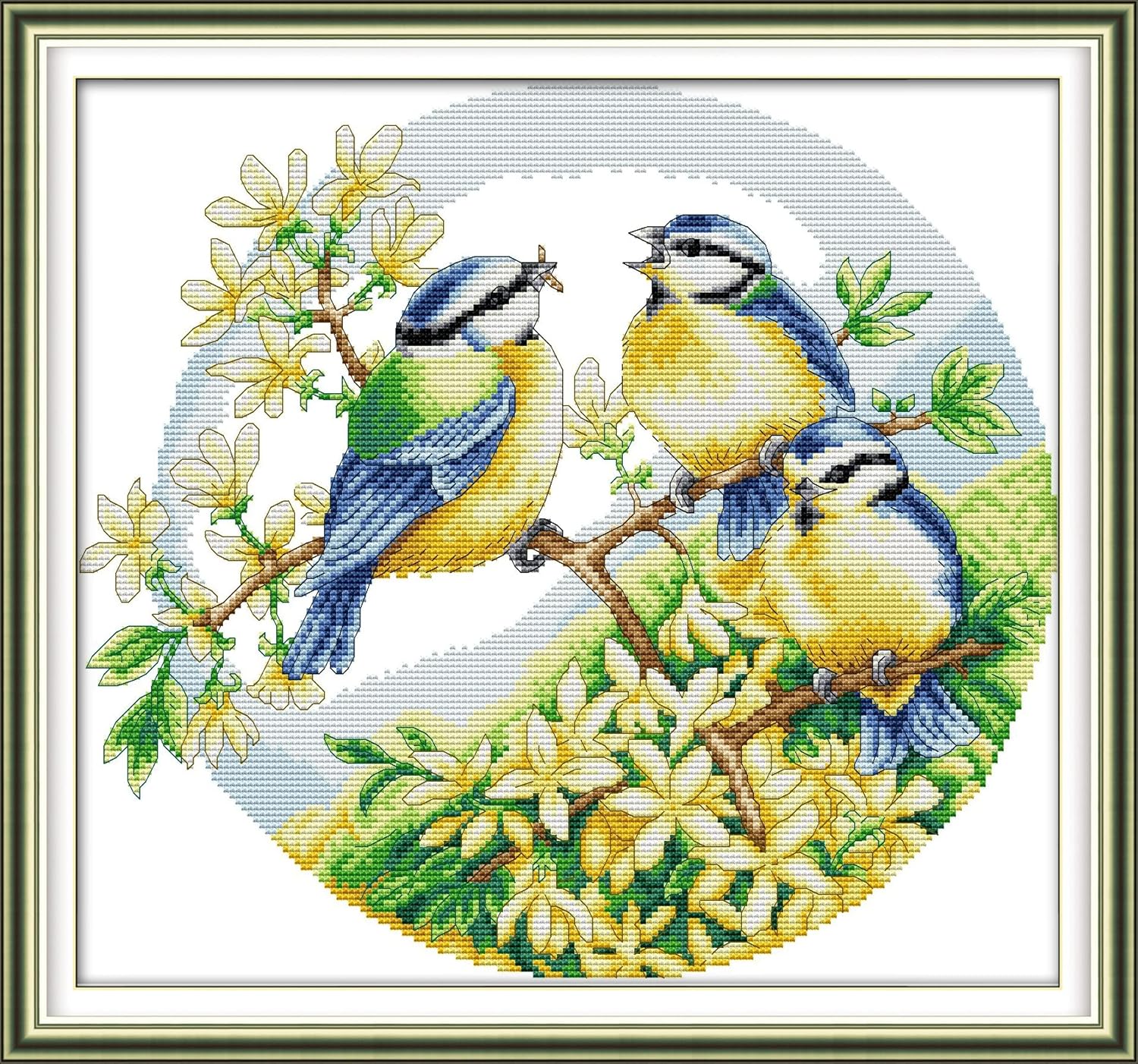 CaptainCrafts New Cross Stitch Kits Embroidery Kit Full Range Cute Animals Pre-Printed and Counted Fabrics Kits for Adults Beginners Home Decor (Stamped 11CT, Spring)