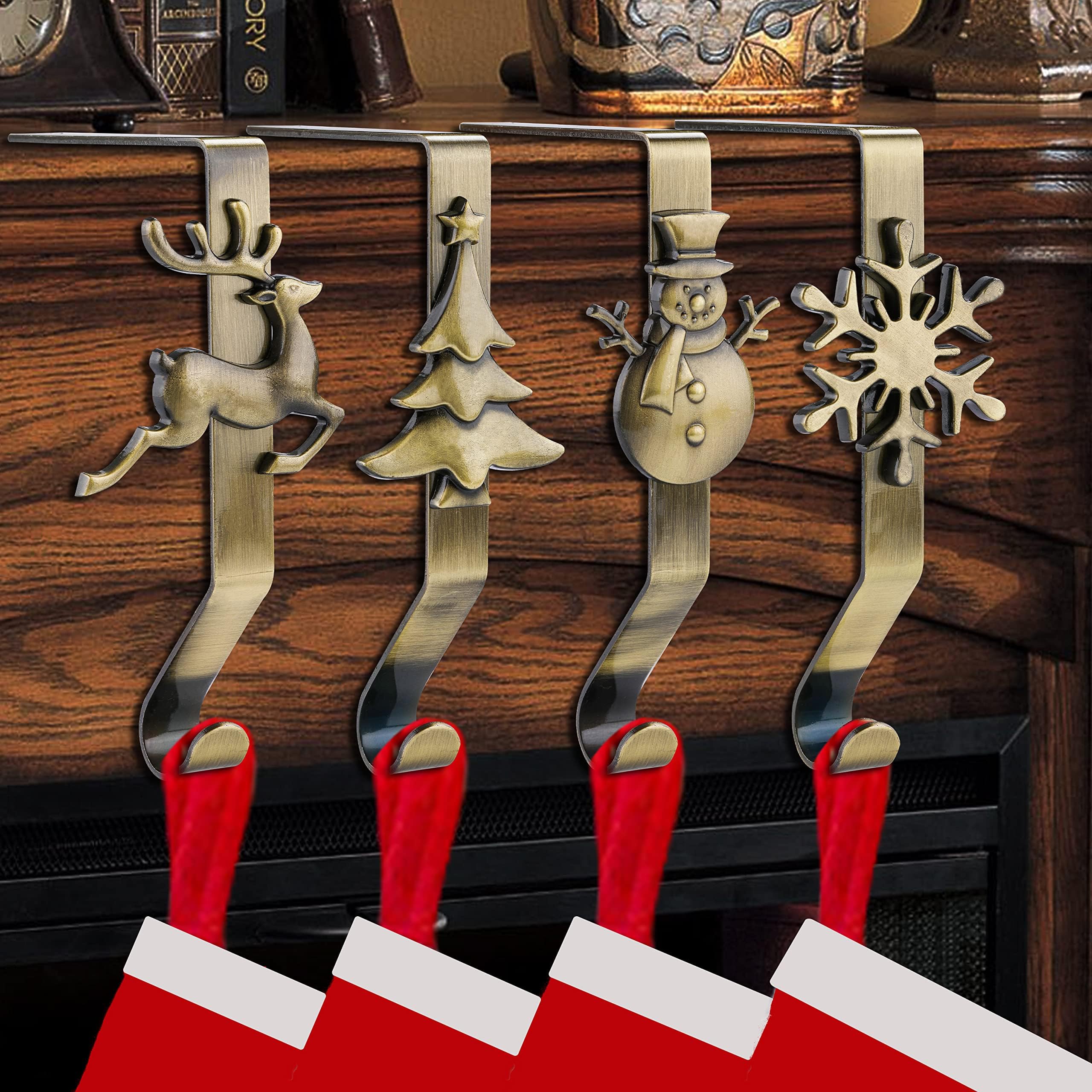 Christmas Stocking Holders for Mantle-Christmas Stocking Hangers for Mantel Set 4,Stocking Hooks for Mantle, Stocking Holders for Fireplace Mantle,Stocking Holders for Christmas Decorations