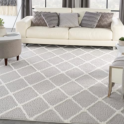 Nourison Feather Soft Trellis Grey Ivory 7'10" x 9'10" Area -Rug, Easy -Cleaning, Non Shedding, Bed Room, Living Room, Dining Room, Kitchen (8x10)