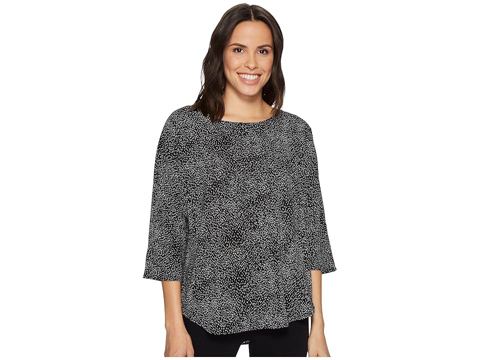 

Vince Camuto Elbow Sleeve Textured Dashes Center Front Seam Blouse (Rich Black) Women's Blouse