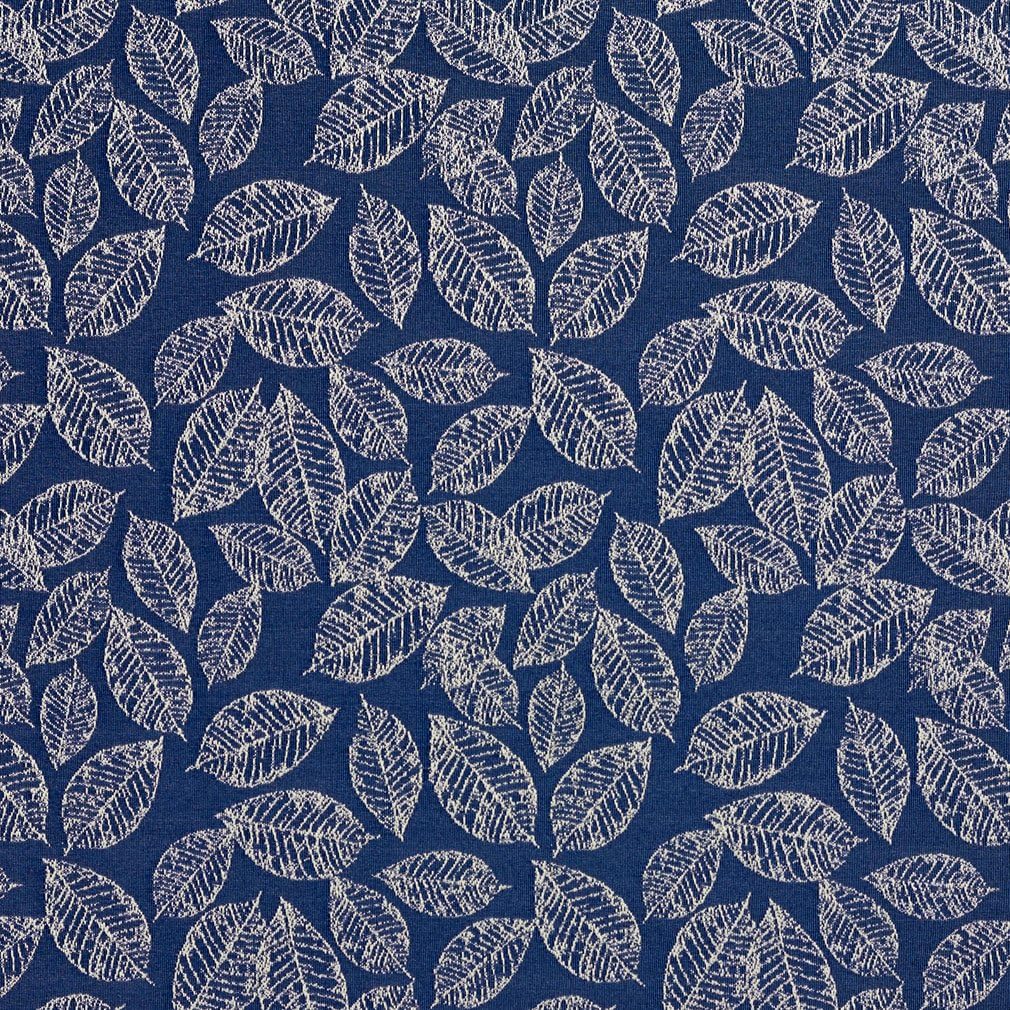 Discounted Designer Fabrics B618 Navy Blue Floral Leaf Jacquard Woven Upholstery Fabric by The Yard