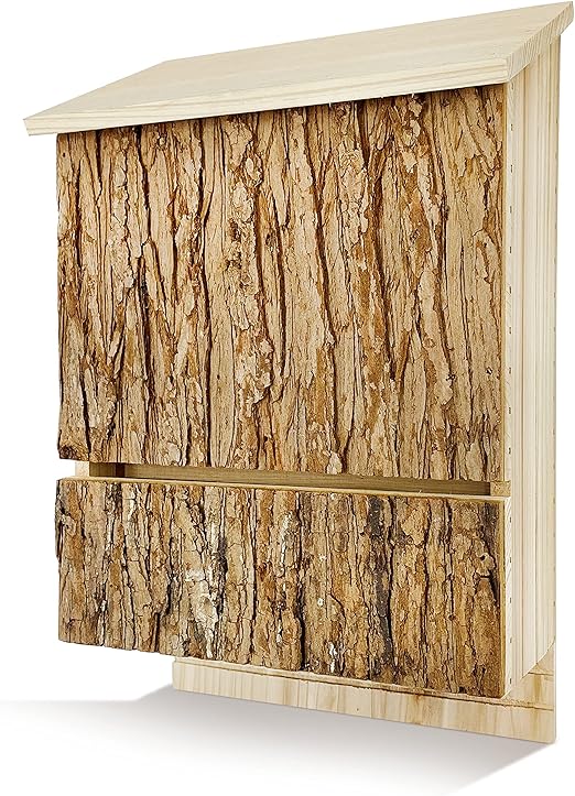 Bat House Outdoor Bat Habitat, Real Bark Finish, 3 Chamber